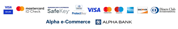 VISA, Mastercard, American Express, Diners Club, Discover, Alpha e-Commerce, Alpha Bank