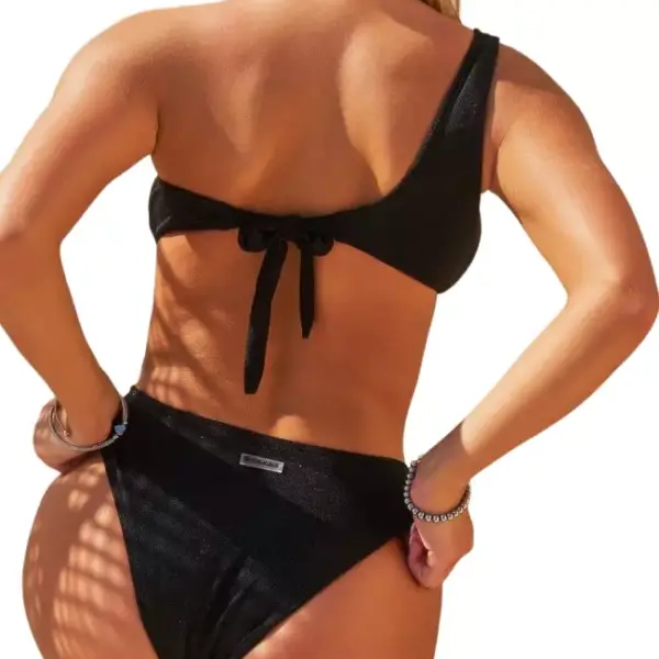 gigi bikinis Μαγιό Ολόσωμο lurex με Έναν Ώμο & Κρικό 3901501 Μαύρο