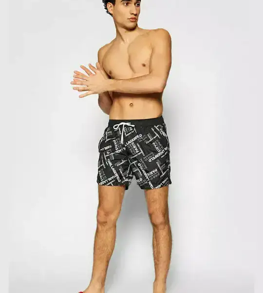 karl lagerfeld Ανδρικό Μαγιό Σορτς kl21mbm14 black Μαύρο με Σχέδια