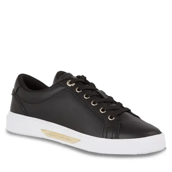 tommy hilfiger Γυναικεία Αθλητικά golden hw court sneaker black/gold fw0fw07560 0gs Μαύρο