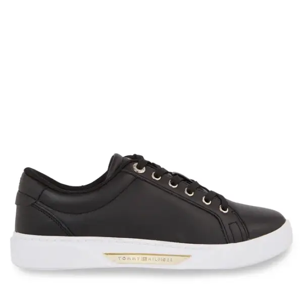 tommy hilfiger Γυναικεία Αθλητικά golden hw court sneaker black/gold fw0fw07560 0gs Μαύρο