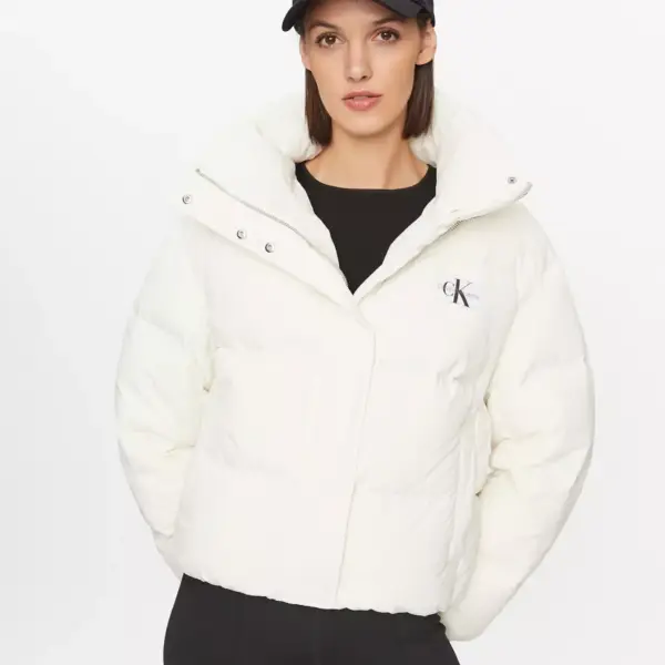 calvin klein Κοντό Γυναικείο puffer Μπουφάν για Χειμώνα down soft touch label j20j222235 ybi Λευκό