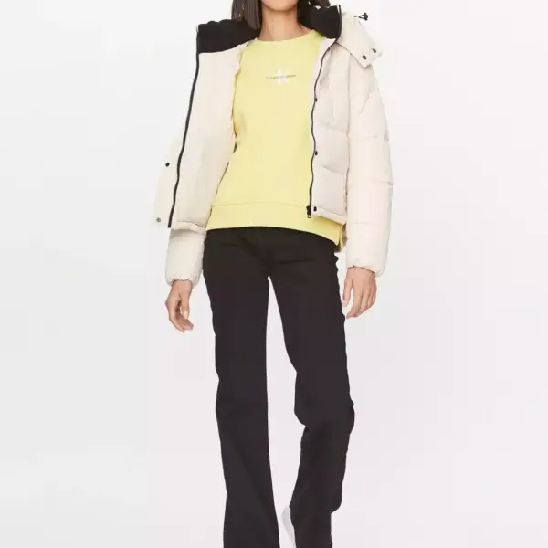 calvin klein Κοντό Γυναικείο puffer Χειμωνιάτικο Μπουφάν monologo non down sherpa j20j221377 abj Εκρού