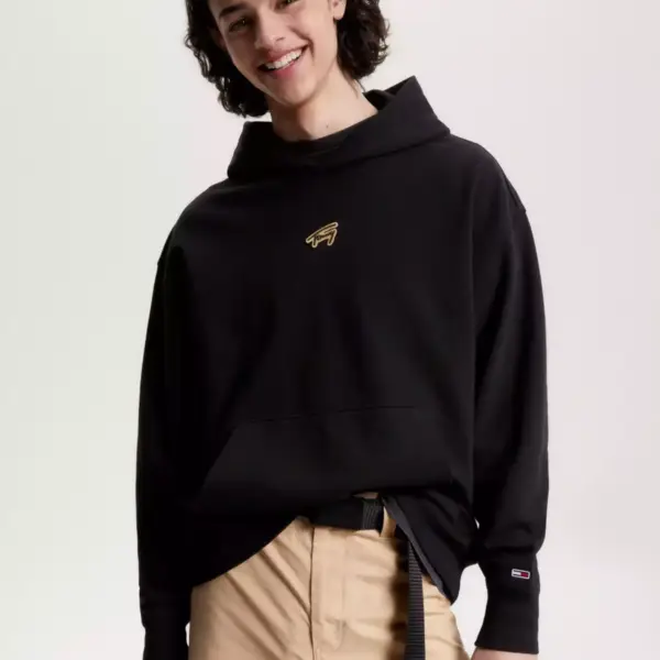 tommy hilfiger Ανδρικό Φούτερ με Κουκούλα tjm rlx signature hoodie dm0dm17785 bds Μαύρο