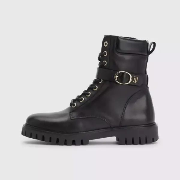 tommy hilfiger Δερμάτινα Γυναικεία Αρβυλάκια buckle lace up boot fw0fw06732 bds Μαύρα