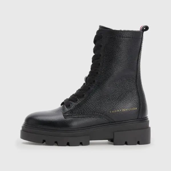 tommy hilfiger Δερμάτινα Γυναικεία Αρβυλάκια monochromatic lace up boot fw0fw06732 bds Μαύρα