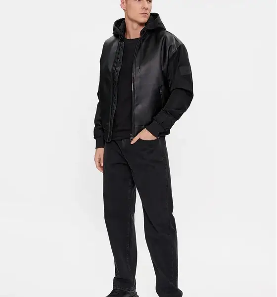 calvin klein Ανδρικό Χειμωνιάτικο Μπουφάν Απομίμιση Δέρματος bomber regular fit j30j324597 beh Μαύρο