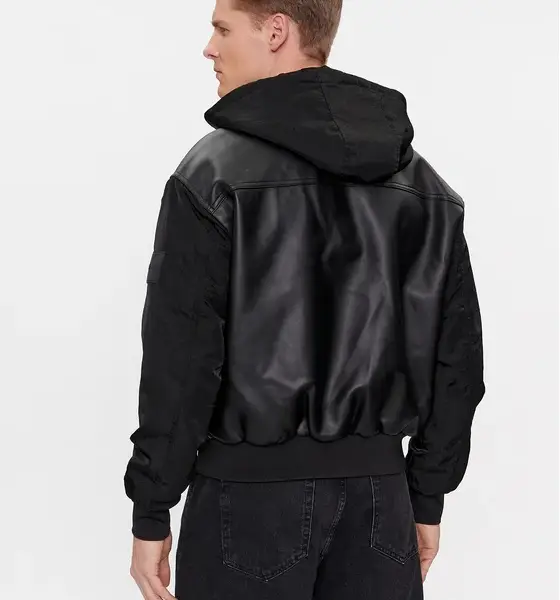 calvin klein Ανδρικό Χειμωνιάτικο Μπουφάν Απομίμιση Δέρματος bomber regular fit j30j324597 beh Μαύρο