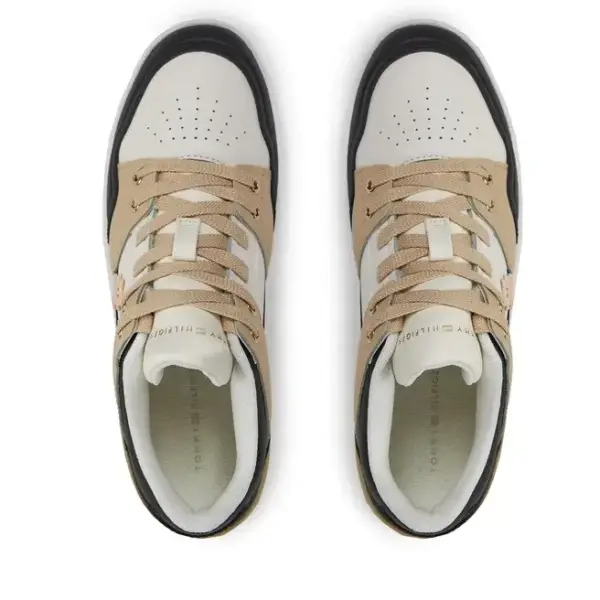 tommy hilfiger Δερμάτινα Γυναικεία sneakers th monogram basket sneaker lo fw0fw07756 aes Μπεζ