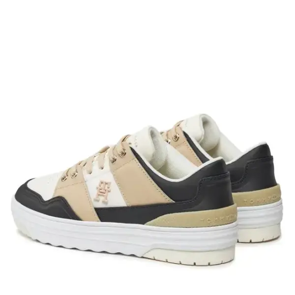 tommy hilfiger Δερμάτινα Γυναικεία sneakers th monogram basket sneaker lo fw0fw07756 aes Μπεζ
