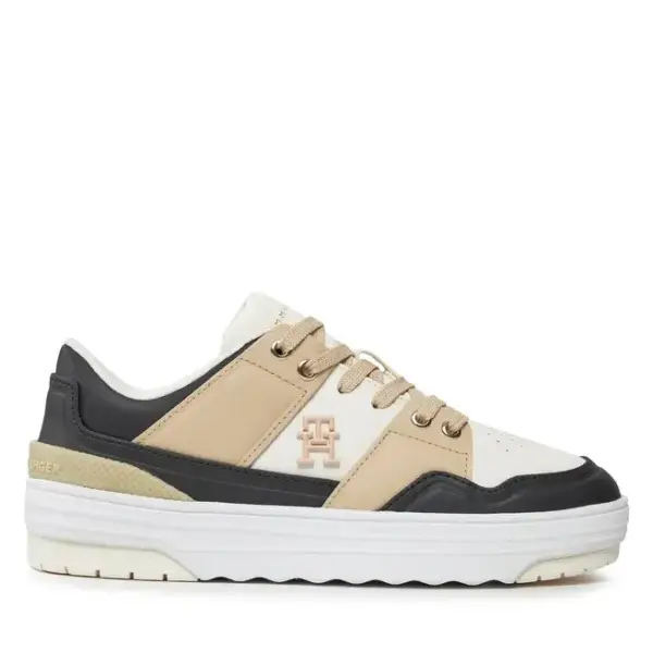 tommy hilfiger Δερμάτινα Γυναικεία sneakers th monogram basket sneaker lo fw0fw07756 aes Μπεζ