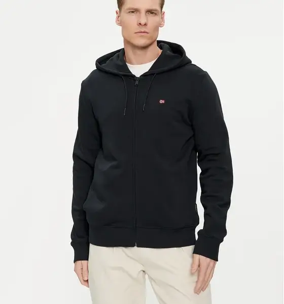 napapijri Ανδρική Ζακέτα balis full zip με Φερμουάρ και Κουκούλα regular fit np0a4hhv 041 mαύρο