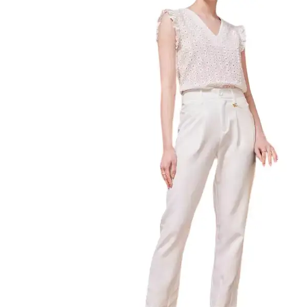 Cento - Παντελόνι straight με πιέτες 1302921-100 Λευκό