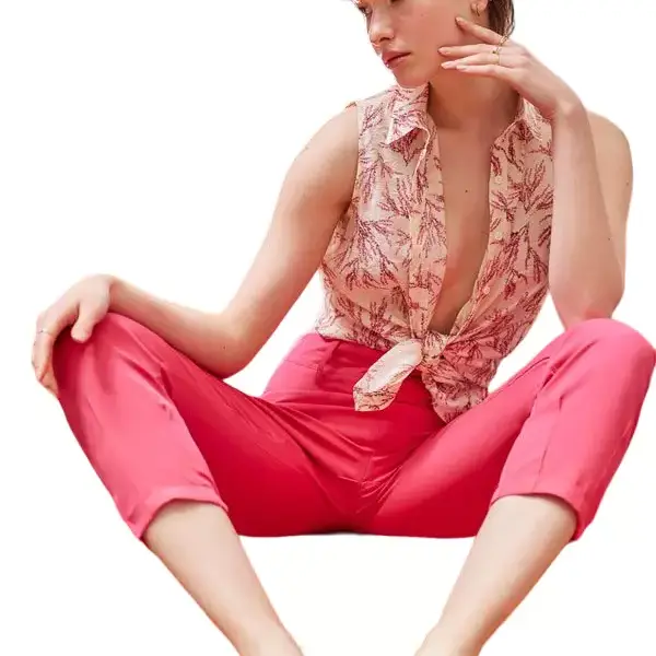 Cento - Παντελόνι straight με πιέτες 1302921-202 Φούξια 1302921-202