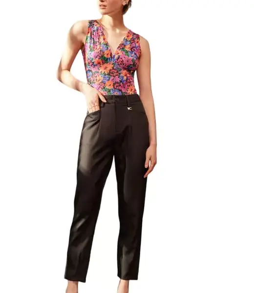 Cento - Παντελόνι straight με πιέτες 1302921-999 Μαύρο