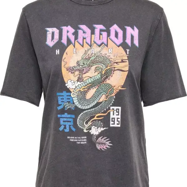 Only - Γυναικείο T-shirt με Στάμπα Japan Dragon 15274779 Μαύρο