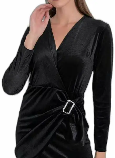 Fullahsugah - Φόρεμα Βελούδινο με στρας αγκράφα Μαύρο