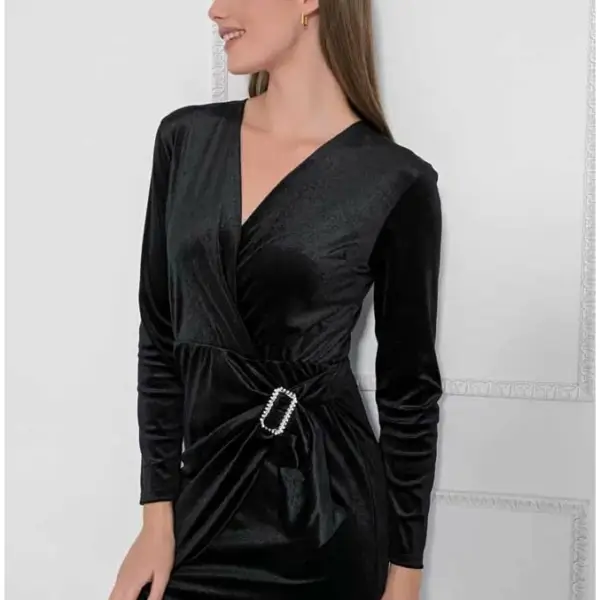 Fullahsugah - Φόρεμα Βελούδινο με στρας αγκράφα Μαύρο 3230050320026