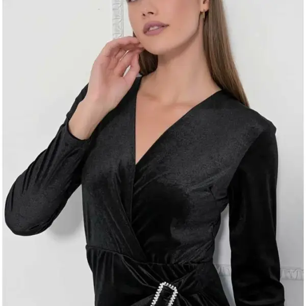 Fullahsugah - Φόρεμα Βελούδινο με στρας αγκράφα Μαύρο 3230050320026