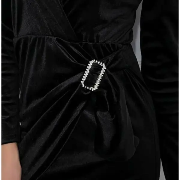 Fullahsugah - Φόρεμα Βελούδινο με στρας αγκράφα Μαύρο 3230050320026