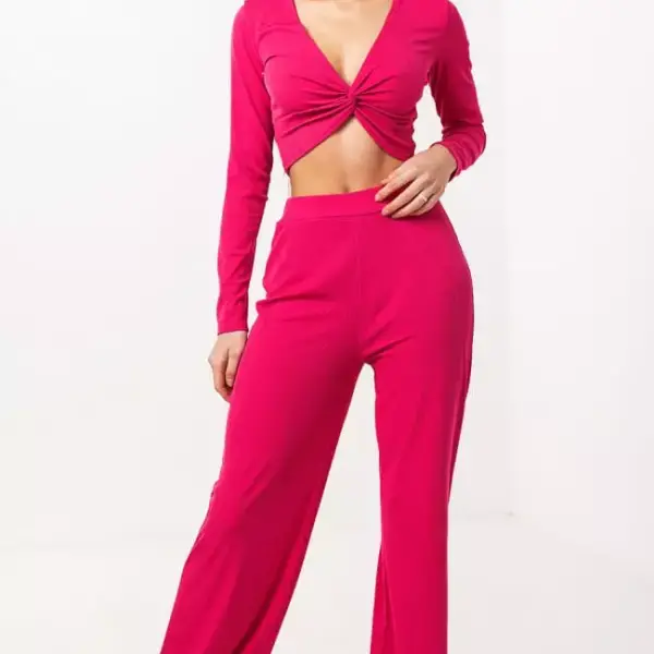 Luigi - Σετ Ρούχων Μπλούζα με Δέσιμο Μπροστά & Παντελόνι 3806308 Φούξια