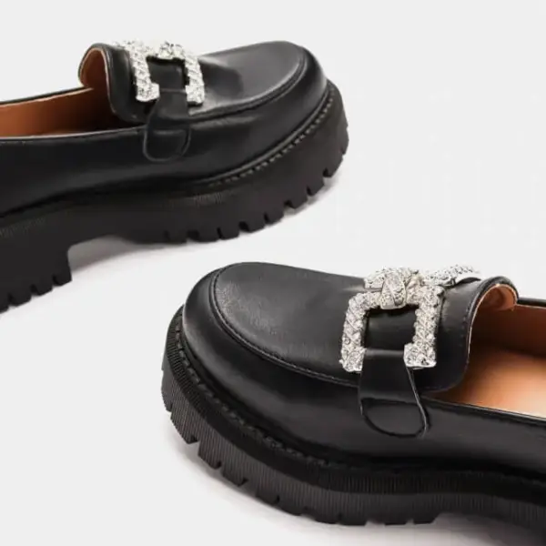 Luigi - Γυναικεία Μοκασίνια Δίσολα με Αγκράφα απο Strass 3828301 Μαύρο 3828301