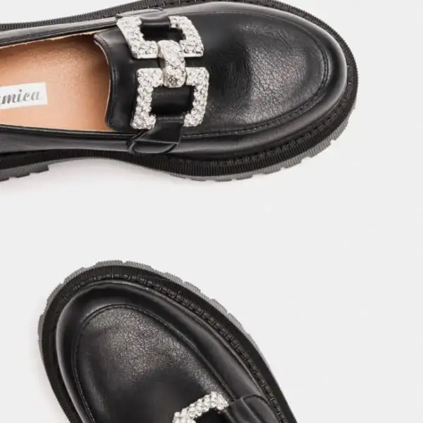 Luigi - Γυναικεία Μοκασίνια Δίσολα με Αγκράφα απο Strass 3828301 Μαύρο 3828301