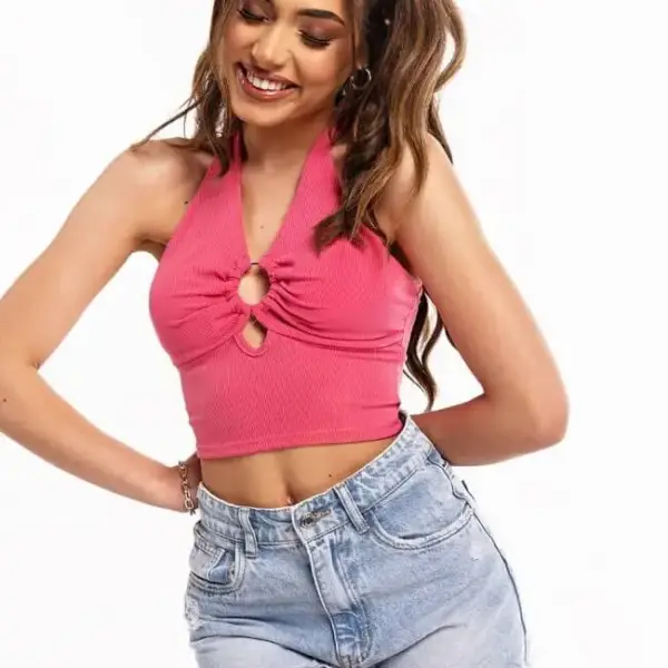 Luigi - Crop Top με Κρίκο & Δέσιμο στο Λαιμό 3849908 Φούξια