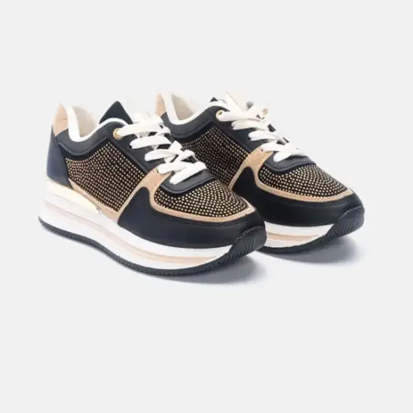 Luigi - Γυναικεία Sneakers σε Συνδυασμό Χρωμάτων με Strass 3885701 Μαύρο 3885701