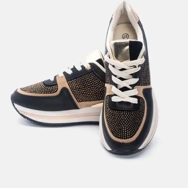 Luigi - Γυναικεία Sneakers σε Συνδυασμό Χρωμάτων με Strass 3885701 Μαύρο 3885701