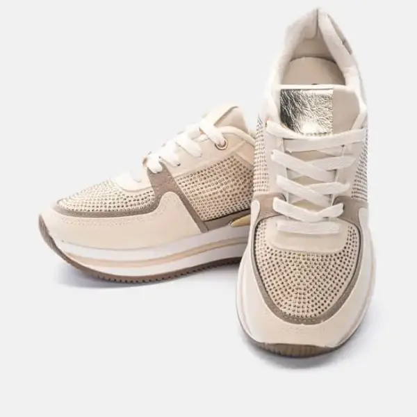 Luigi - Γυναικεία Sneakers σε Συνδυασμό Χρωμάτων με Strass 3885702 Μπεζ 3885702