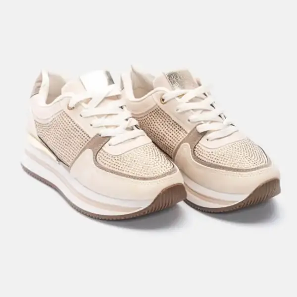 Luigi - Γυναικεία Sneakers σε Συνδυασμό Χρωμάτων με Strass 3885702 Μπεζ 3885702