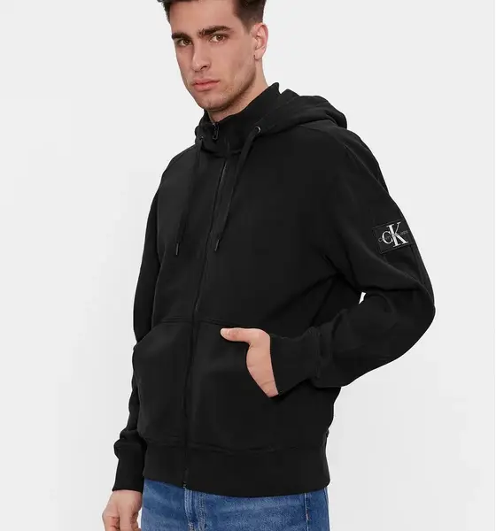 Calvin Klein - Ανδρική Ζακέτα Badge HWK Zip-Through με Φερμουάρ και Κουκούλα Regular Fit J30J324956-BEH Μαύρο