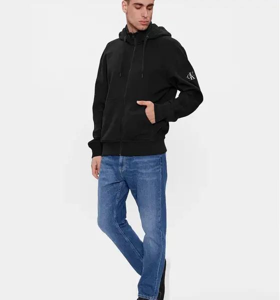 Calvin Klein - Ανδρική Ζακέτα Badge HWK Zip-Through με Φερμουάρ και Κουκούλα Regular Fit J30J324956-BEH Μαύρο J30J324956-BEH