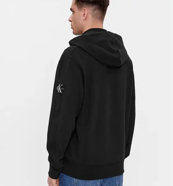 Calvin Klein - Ανδρική Ζακέτα Badge HWK Zip-Through με Φερμουάρ και Κουκούλα Regular Fit J30J324956-BEH Μαύρο J30J324956-BEH