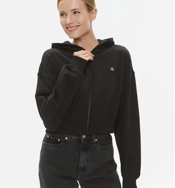 Calvin Klein - Γυναικεία Ζακέτα Embro Badge Zip-Through με Φερμουάρ και Κουκούλα Regular Fit J20J222885- BEH Μαύρο