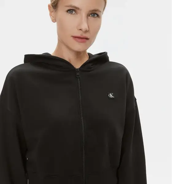 Calvin Klein - Γυναικεία Ζακέτα Embro Badge Zip-Through με Φερμουάρ και Κουκούλα Regular Fit J20J222885- BEH Μαύρο