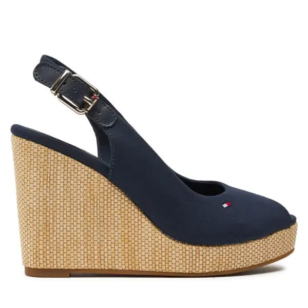 Tommy Hilfiger - Καλοκαιρινές Γυναικείες Πλατφόρμες Iconic Elena Sling Back Wedge FW0FW04789-DW6 Μπλε Σκούρο