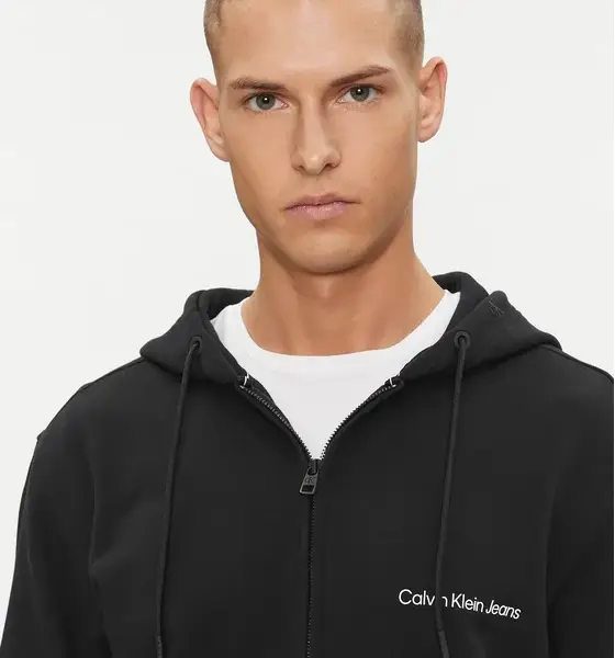 Calvin Klein - Ανδρική Ζακέτα Institutional Zip Through Hood με Φερμουάρ και Κουκούλα Regular Fit J30J325148-BEH Μαύρο