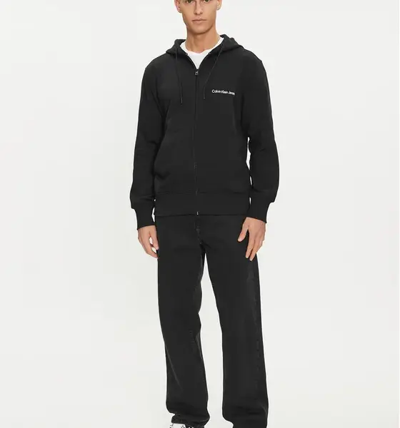 Calvin Klein - Ανδρική Ζακέτα Institutional Zip Through Hood με Φερμουάρ και Κουκούλα Regular Fit J30J325148-BEH Μαύρο
