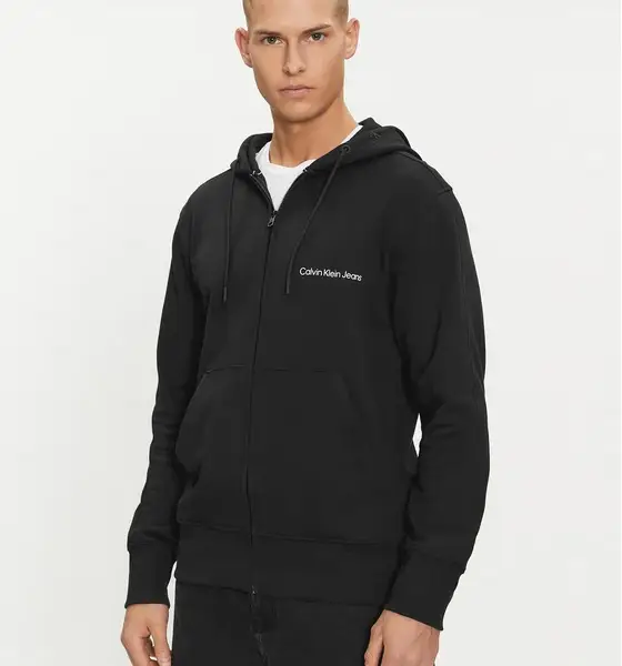 Calvin Klein - Ανδρική Ζακέτα Institutional Zip Through Hood με Φερμουάρ και Κουκούλα Regular Fit J30J325148-BEH Μαύρο