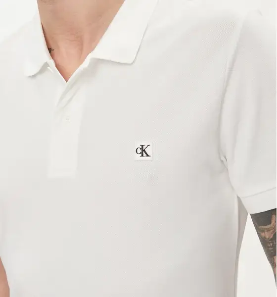 Calvin Klein - Badge Ανδρική Μπλούζα Κοντομάνικη Polo J30J325269-YAF Λευκό