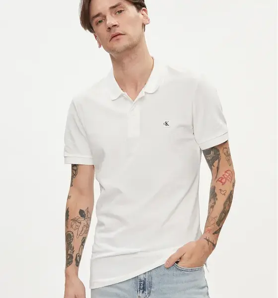 Calvin Klein - Badge Ανδρική Μπλούζα Κοντομάνικη Polo J30J325269-YAF Λευκό