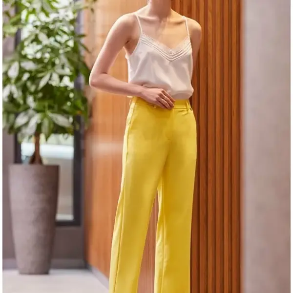 Cento - Παντελόνι υφασμάτινο wide leg 1302917-101 Κίτρινο 1302917-101