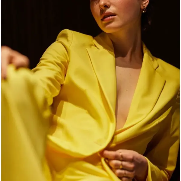 Cento - Blazer υφασμάτινο με βάτες 1502912-101 Κίτρινο 1502912-101