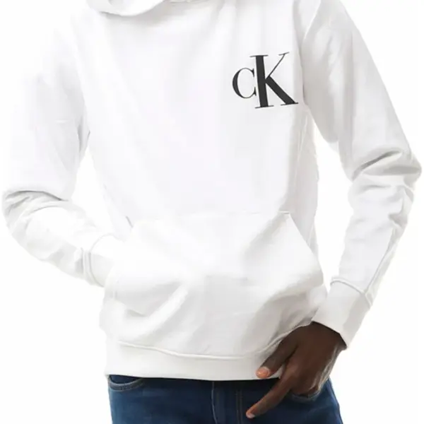 Calvin Klein - Ανδρικό Φούτερ Με Κουκούλα και Τσέπες J30J324699-YAF Λευκό