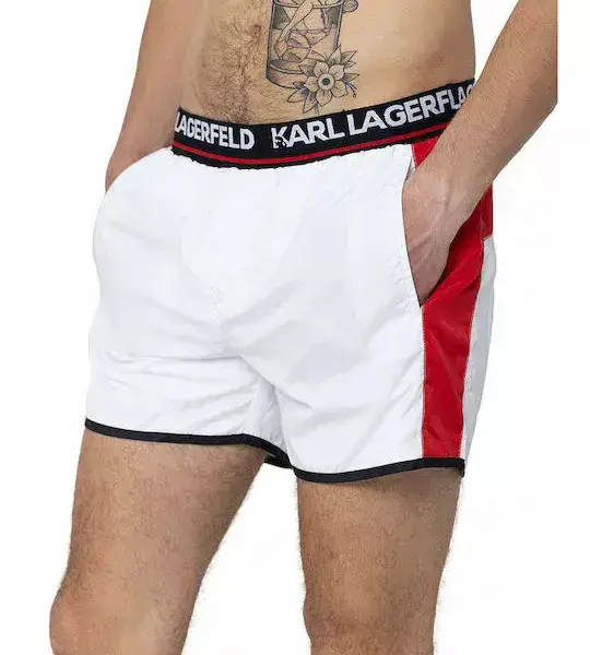 Karl Lagerfeld - Ανδρικό Μαγιό Σορτς με Ρίγες KL21MBS04-WHITE Λευκό