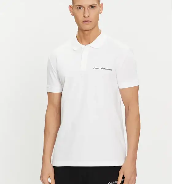 Calvin Klein - Ανδρική Μπλούζα Κοντομάνικη Polo Institutional Regular Fit J30J325495-YAF Λευκό