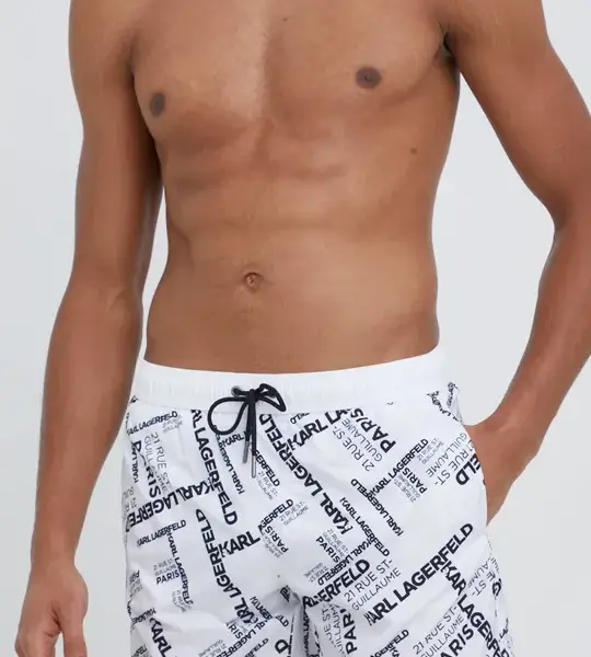 Karl Lagerfeld - Guillaume Ανδρικό Μαγιό Σορτς KL22MBM09-WHITE Λευκό με Σχέδια