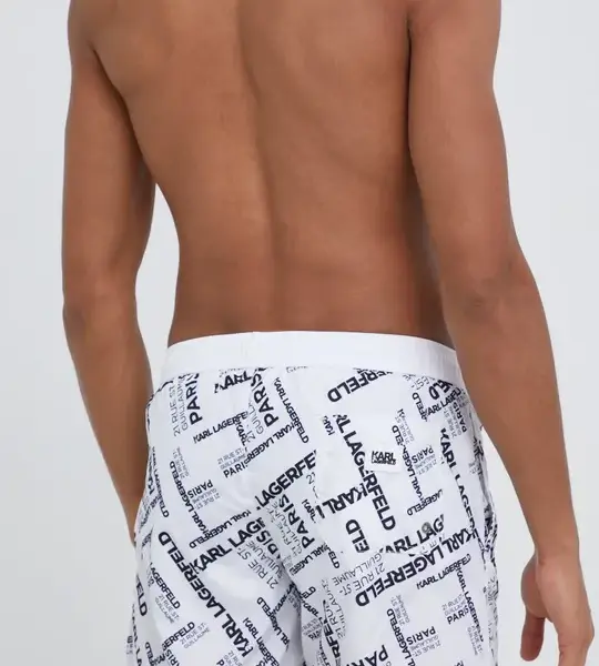 Karl Lagerfeld - Guillaume Ανδρικό Μαγιό Σορτς KL22MBM09-WHITE Λευκό με Σχέδια